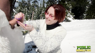 Public Handjobs Brandi de Lafey Strokes A Snowman