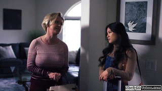 Milf spanks asian babe for being lesbian