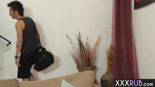 Cute masseuse sucking big hard cock