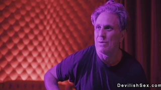 Petite busty brunette babe fucking big cock