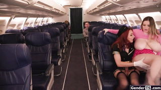 My busty shemale stewardess has a boner