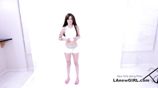 Young brunette gives sexy footjob to big cock