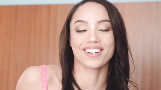 tiny ebony babe sucks off a big white cock