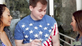 Amber and Sarah take turns bouncing on Anthony's cock