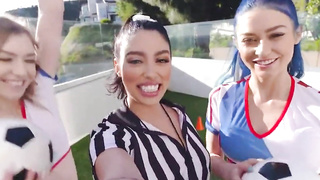 fit teens share a big cock in orgy