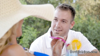 Big cock server fucks big tits mature at a resort