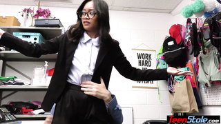 Petite asian teen shoplifter has to fuck