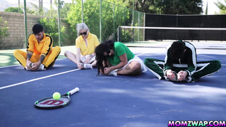 Having a stepson and stepmoms tennis showdown practice