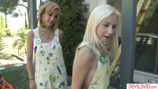 Lesbian teen scissoring with bff outdoor