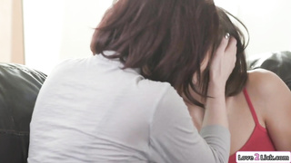 Busty brunette anal toys her petite gf