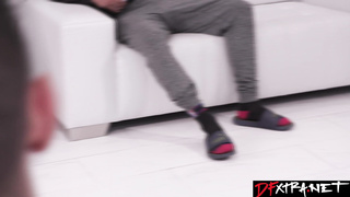 Harley King blowbanged by 20 black dudes!