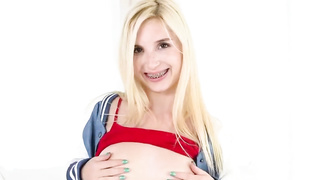 petite blonde with braces rides dick