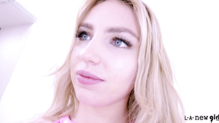 Gorgeous Blonde with long hair sucks big cock