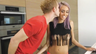 petite babe gets a fat cock in the kitchen