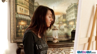 18yo student licks her model and teacher