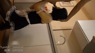 网红美少女押尾貓性爱欲望系列-性感黑丝女仆厨房诱惑主人 推倒无套直插中出内射