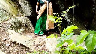Plowing Gf in Green Saree Outdoor Woods near Sea