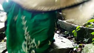 Plowing Gf in Green Saree Outdoor Woods near Sea