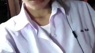 Nice youthfull Thai damsel flashes her enormous funbags and pretty muff