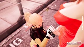 Big tits blonde cop having threesome sex with two futanari lesbians