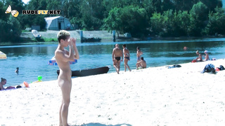 Hot nudist girl filmed by a voyeur with a [censored]