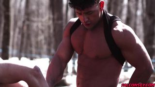 Upton covers his fur-dusted body in creamy jizz