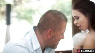 Petite girlfriend getting fingered while giving blowjob