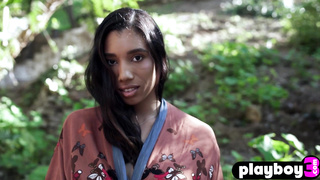 Big tits ebony MILF model posing naked