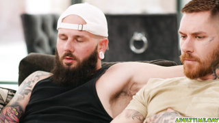 Old friends watching porn and jerkng off side by side