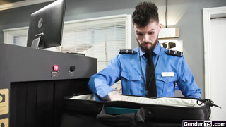 Busty trans flight attendant barebacked