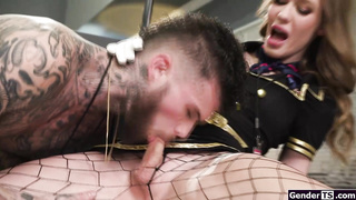 Busty trans flight attendant barebacked