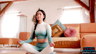 Petite Asian MILF doing yoga and strips