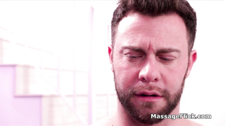 Fucking busty masseuses oily tits during massage