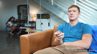 Big cock guy fucks tanned big tits stepsister