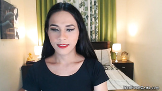 Small tits Asian trans jerks off on webcam