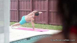 Horny teen fucks with stepuncle by the pool