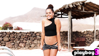 Perfect ass black teen posed outdoor