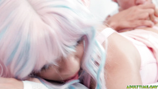 Flirty gamer femboy fucked from behind