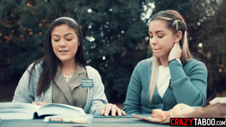 Asian teen and Latina enjoys fingering