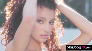 Flexible ebony muse painted her hot body