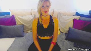British blonde MILF fucks vibrator on wecam