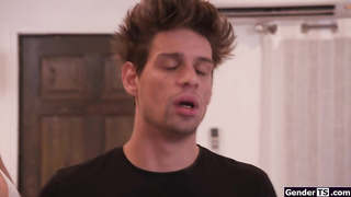 Guy anal fucks busty shemale roommates