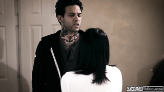 Tattooed milf gets anal fucked in 3some