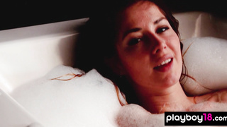Bubble covered beauty teased in the bath