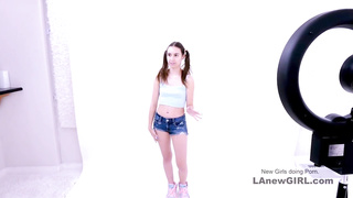 Tiny cute teen pussy fucked by big cock at her audition