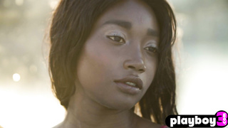 Petite black teen model posed outdoor