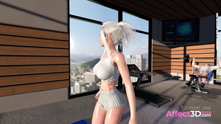 Big tits futa fucking with a guy in a gym