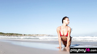 Ukrainian babe stripping at the beach