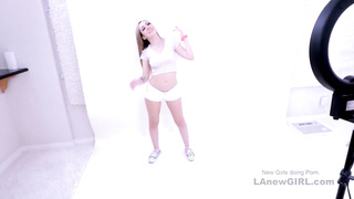 Brunette Model with perfect tits rims agent in studio