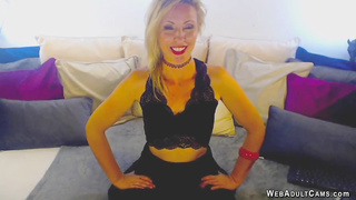 Blonde MILF shows ass and rides toy in front of webcam